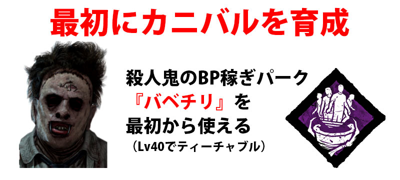 最初に育成するキラーは、最高の稼ぎパークでしかも強い『バベチリ』を持つ『カニバル』がオススメ