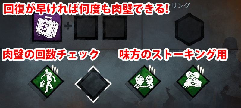 盾：「ずっと一緒だ」と「絆」もしくは「共感」を使うと達成しやすい。救急箱もあるとさらに楽