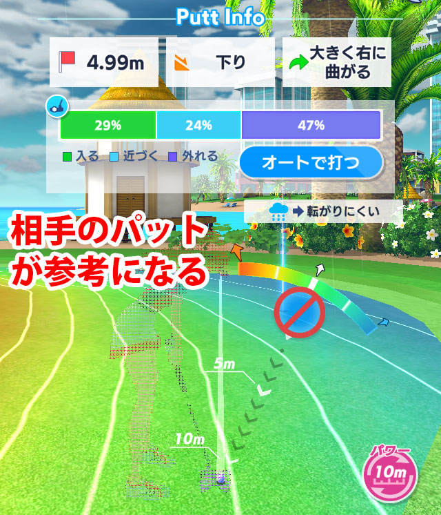 相手のパットを参考にする